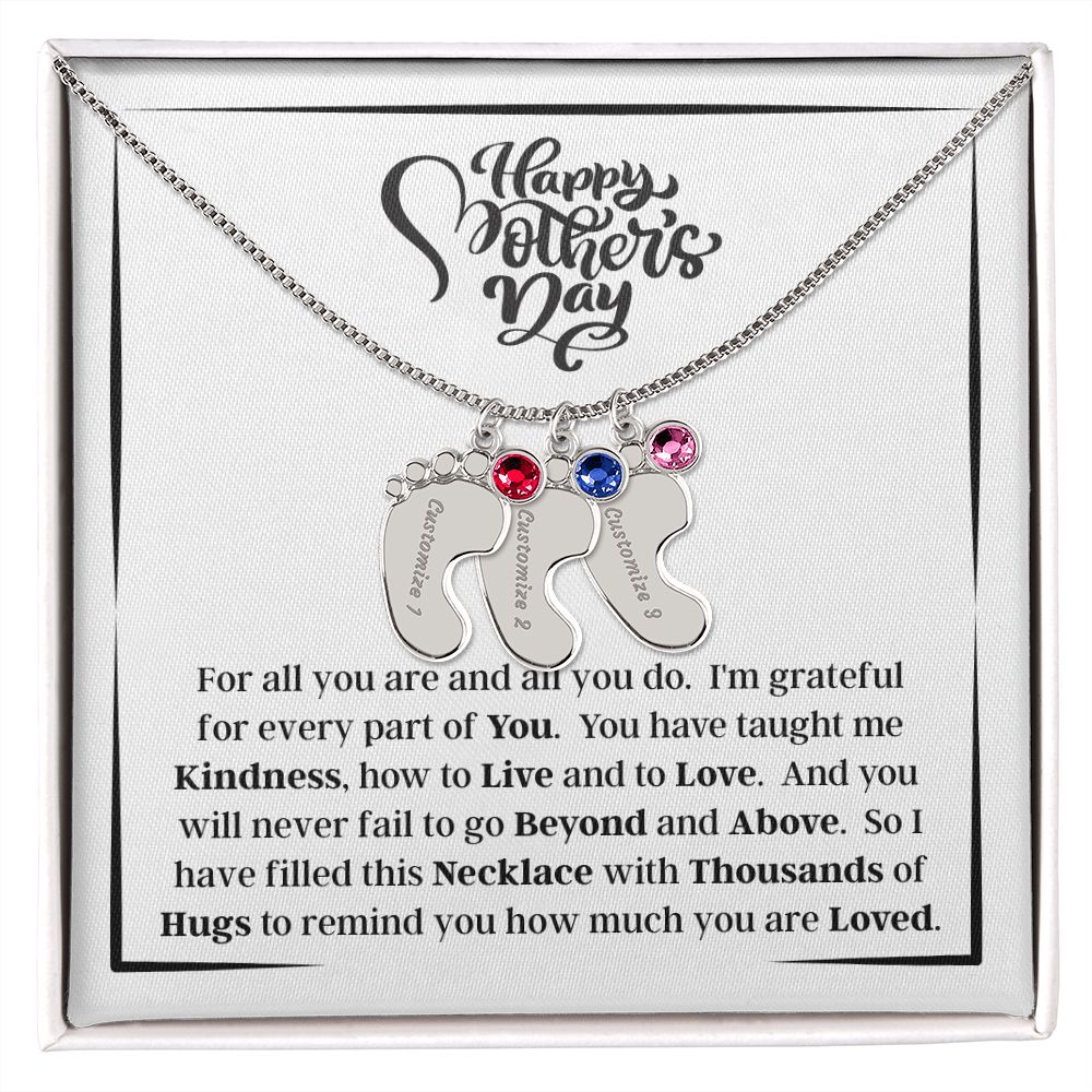 Happy Mother's Day - How Much You Are Loved - Engraved Baby Feet Necklace with Birthstone - Gift for Mom