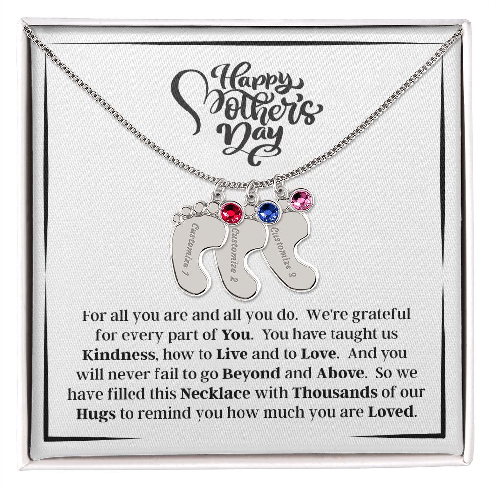 From Us - Happy Mother's Day - We're Grateful For Every Part Of You - Engraved Baby Feet Necklace with Birthstones - Mother's Day - First Time Mom's - Baby Shower Gift for Mom - Keepsake Gift