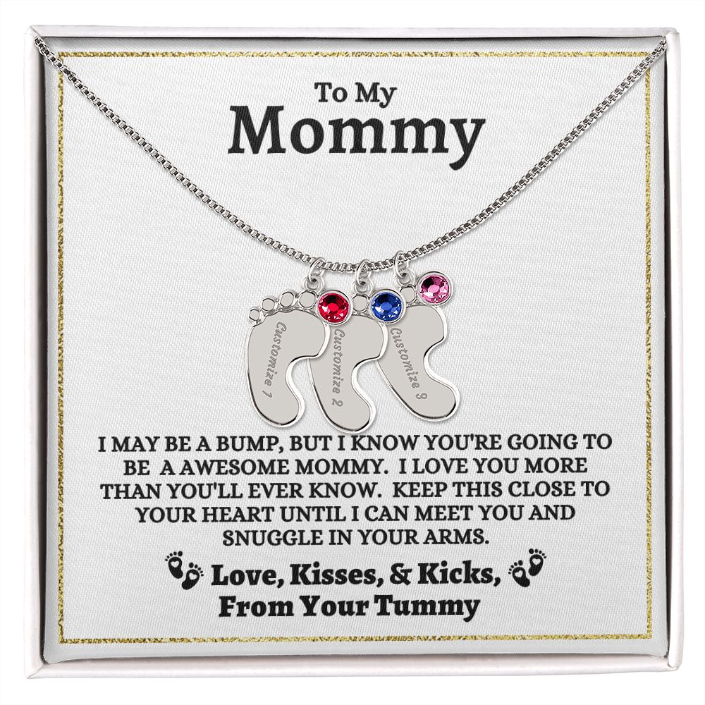 To My Mommy - I May Be A Bump - Engraved Baby Feet Necklace with Birthstone - Mother's Day Gift - Baby Shower Gift - Expectant Mother Gift From Family & Friends - New Mom Gift