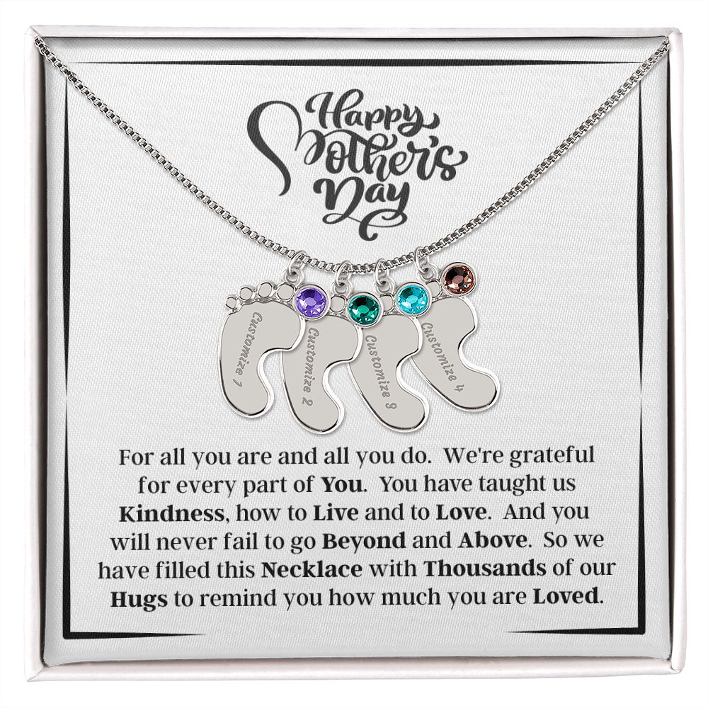 From Us - Happy Mother's Day - We're Grateful For Every Part Of You - Engraved Baby Feet Necklace with Birthstones - Mother's Day - First Time Mom's - Baby Shower Gift for Mom - Keepsake Gift