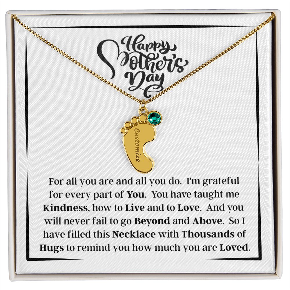 Happy Mother's Day - How Much You Are Loved - Engraved Baby Feet Necklace with Birthstone - Gift for Mom