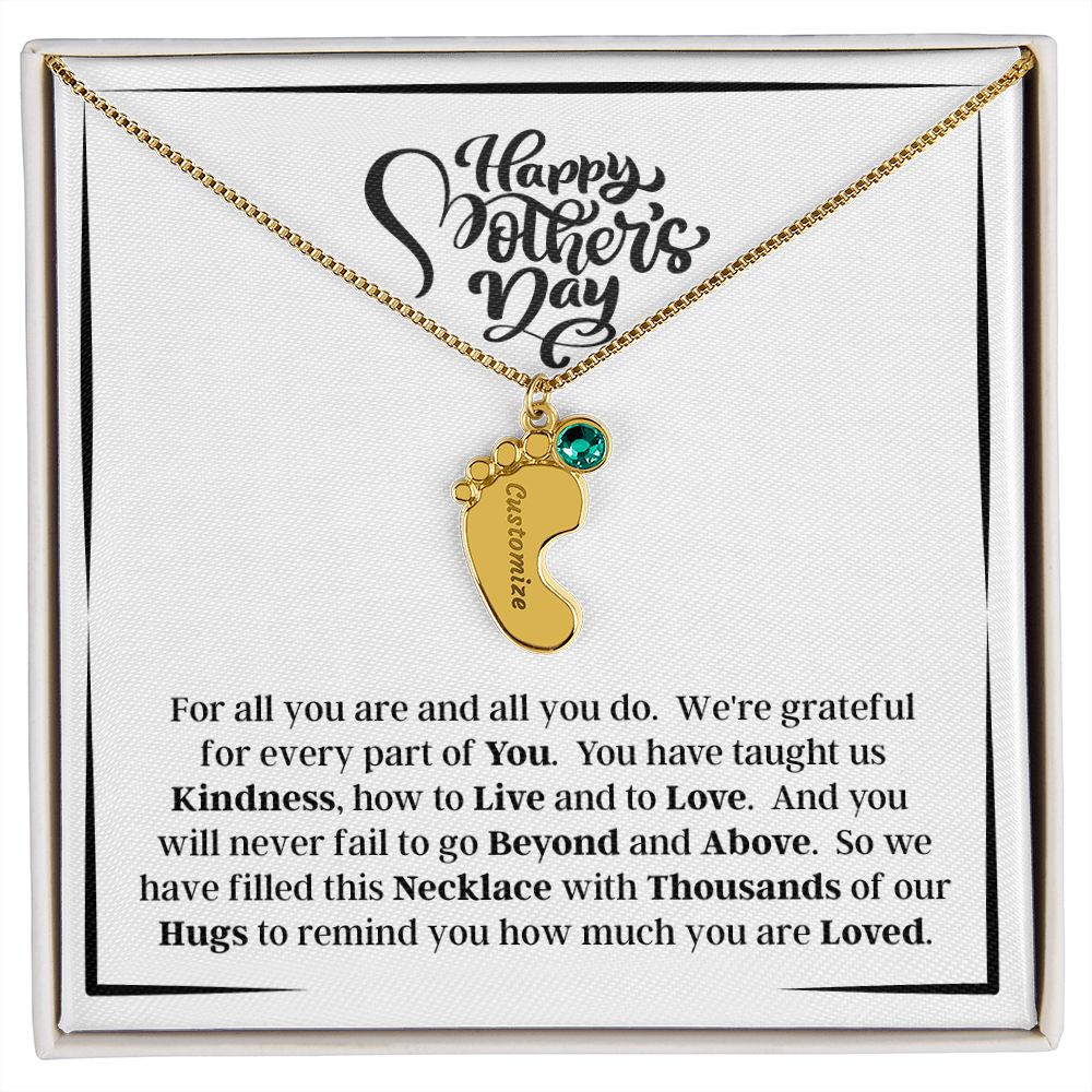 From Us - Happy Mother's Day - We're Grateful For Every Part Of You - Engraved Baby Feet Necklace with Birthstones - Mother's Day - First Time Mom's - Baby Shower Gift for Mom - Keepsake Gift