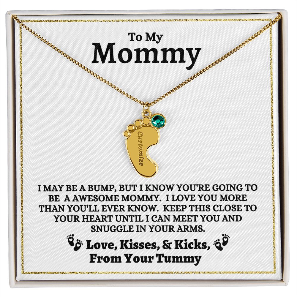 To My Mommy - I May Be A Bump - Engraved Baby Feet Necklace with Birthstone - Mother's Day Gift - Baby Shower Gift - Expectant Mother Gift From Family & Friends - New Mom Gift