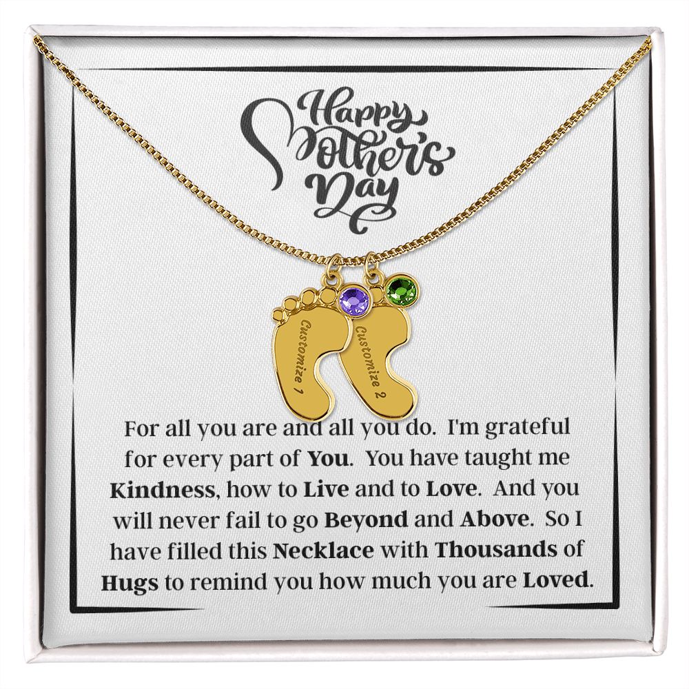 Happy Mother's Day - How Much You Are Loved - Engraved Baby Feet Necklace with Birthstone - Gift for Mom