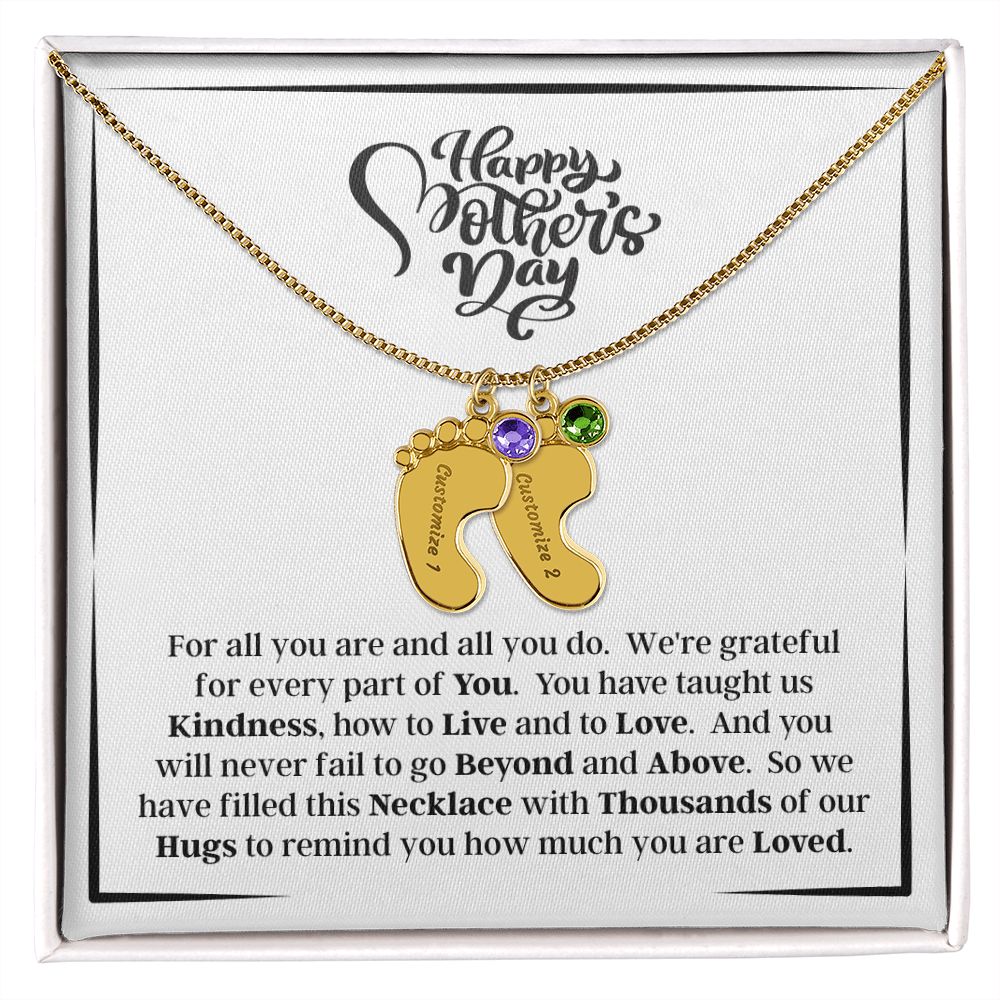 From Us - Happy Mother's Day - We're Grateful For Every Part Of You - Engraved Baby Feet Necklace with Birthstones - Mother's Day - First Time Mom's - Baby Shower Gift for Mom - Keepsake Gift