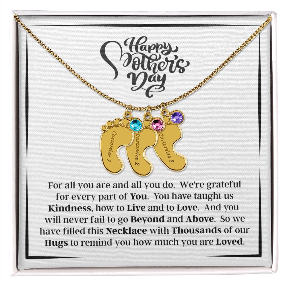 From Us - Happy Mother's Day - We're Grateful For Every Part Of You - Engraved Baby Feet Necklace with Birthstones - Mother's Day - First Time Mom's - Baby Shower Gift for Mom - Keepsake Gift