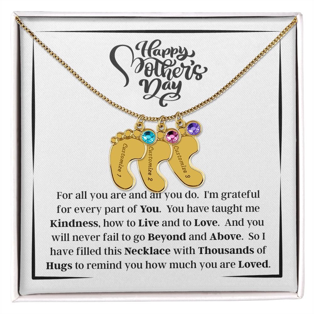 Happy Mother's Day - How Much You Are Loved - Engraved Baby Feet Necklace with Birthstone - Gift for Mom