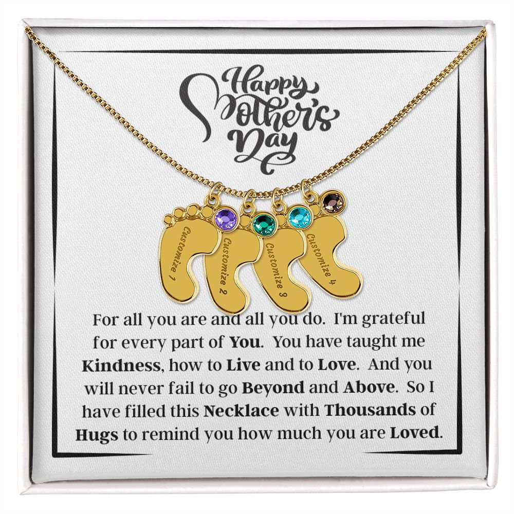 Happy Mother's Day - How Much You Are Loved - Engraved Baby Feet Necklace with Birthstone - Gift for Mom
