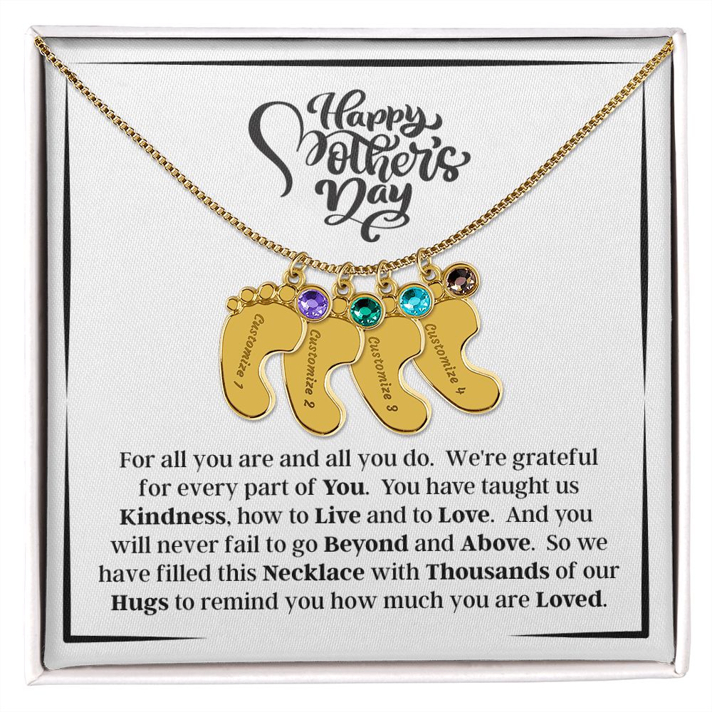 From Us - Happy Mother's Day - We're Grateful For Every Part Of You - Engraved Baby Feet Necklace with Birthstones - Mother's Day - First Time Mom's - Baby Shower Gift for Mom - Keepsake Gift