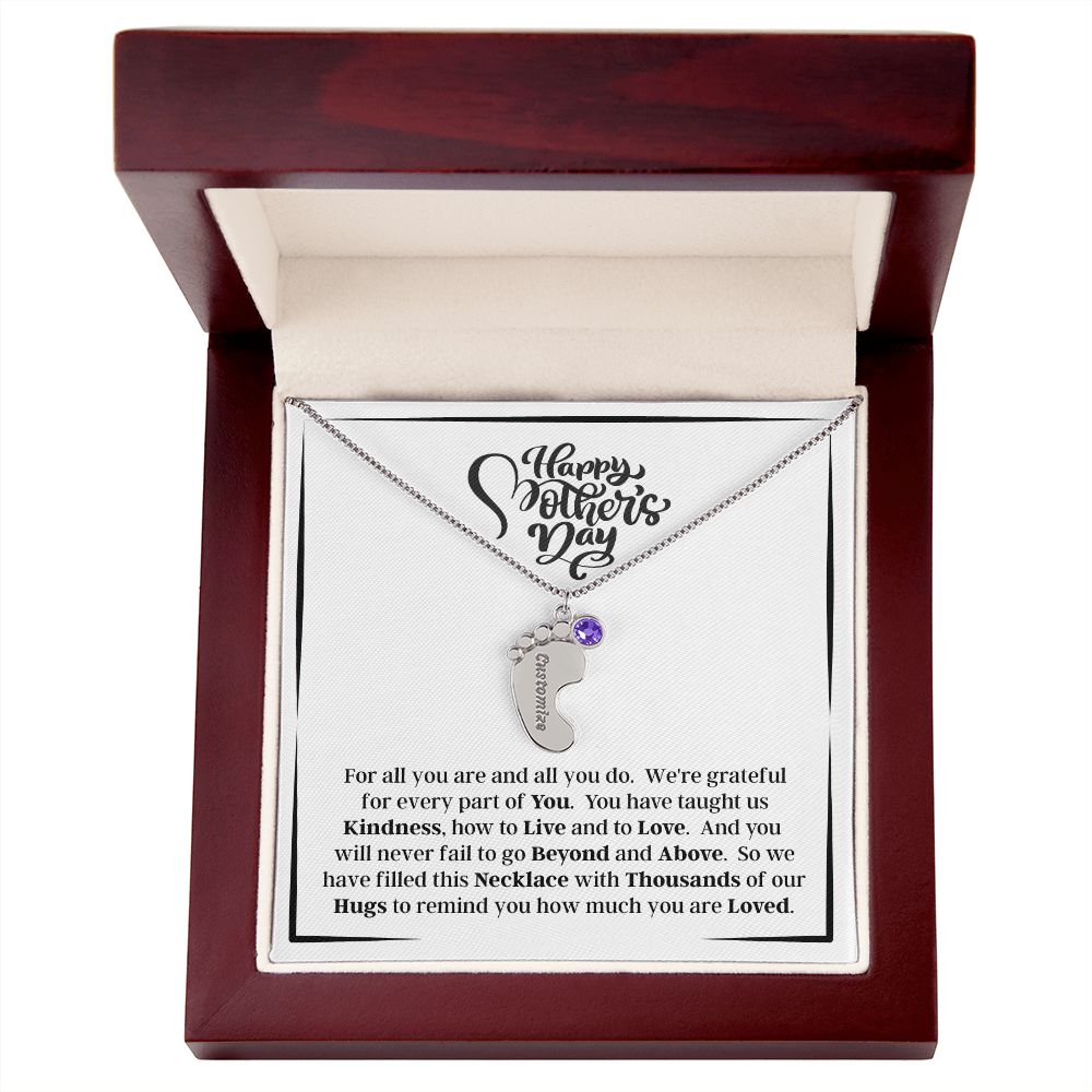 From Us - Happy Mother's Day - We're Grateful For Every Part Of You - Engraved Baby Feet Necklace with Birthstones - Mother's Day - First Time Mom's - Baby Shower Gift for Mom - Keepsake Gift