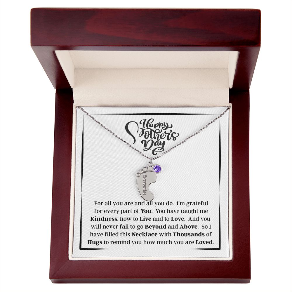 Happy Mother's Day - How Much You Are Loved - Engraved Baby Feet Necklace with Birthstone - Gift for Mom