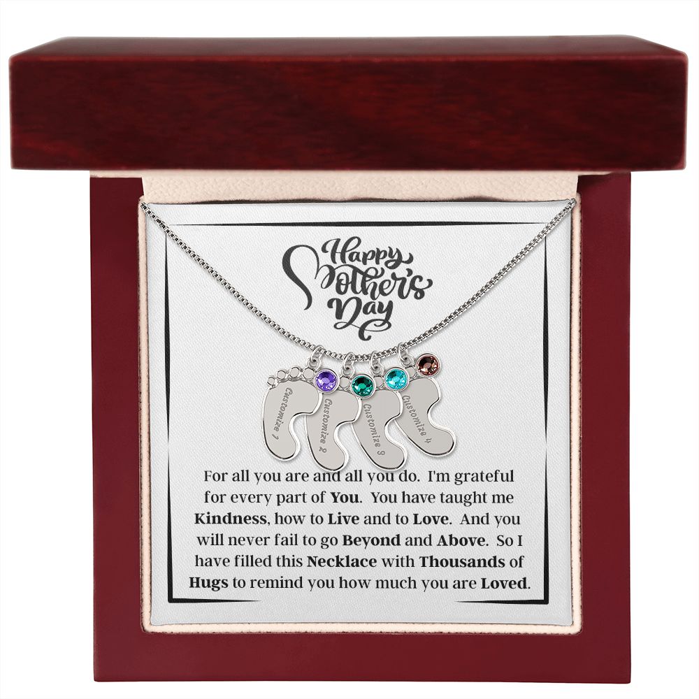 Happy Mother's Day - How Much You Are Loved - Engraved Baby Feet Necklace with Birthstone - Gift for Mom