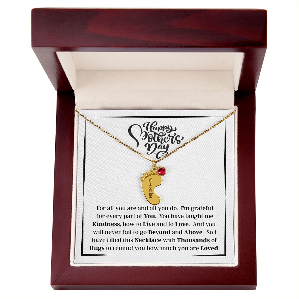 Happy Mother's Day - How Much You Are Loved - Engraved Baby Feet Necklace with Birthstone - Gift for Mom