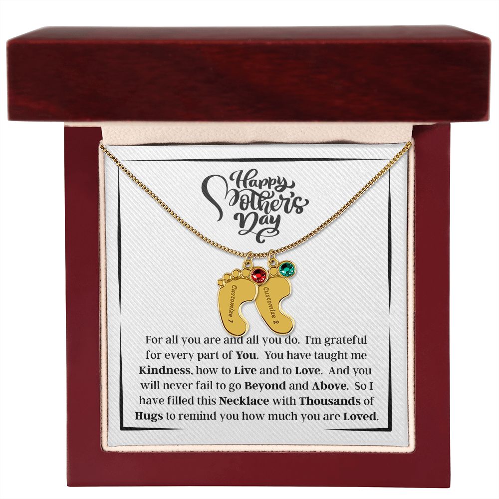 Happy Mother's Day - How Much You Are Loved - Engraved Baby Feet Necklace with Birthstone - Gift for Mom