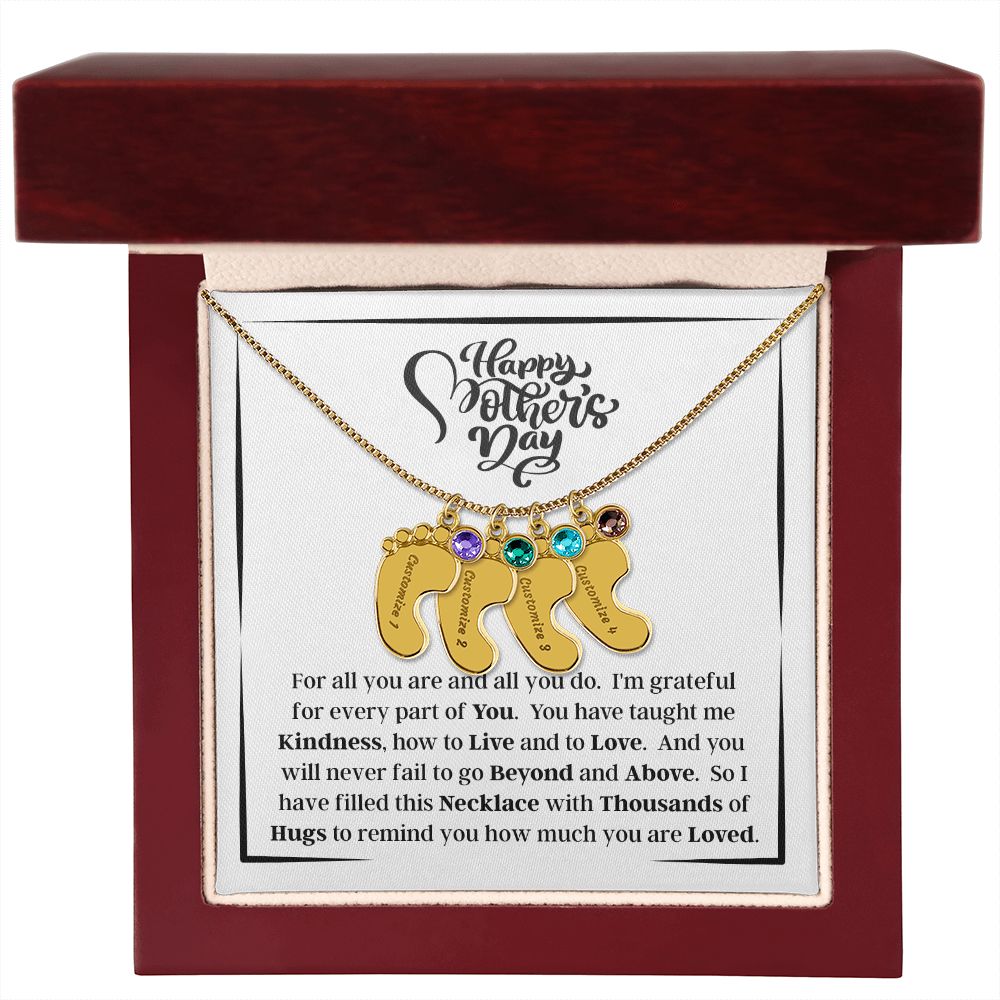 Happy Mother's Day - How Much You Are Loved - Engraved Baby Feet Necklace with Birthstone - Gift for Mom