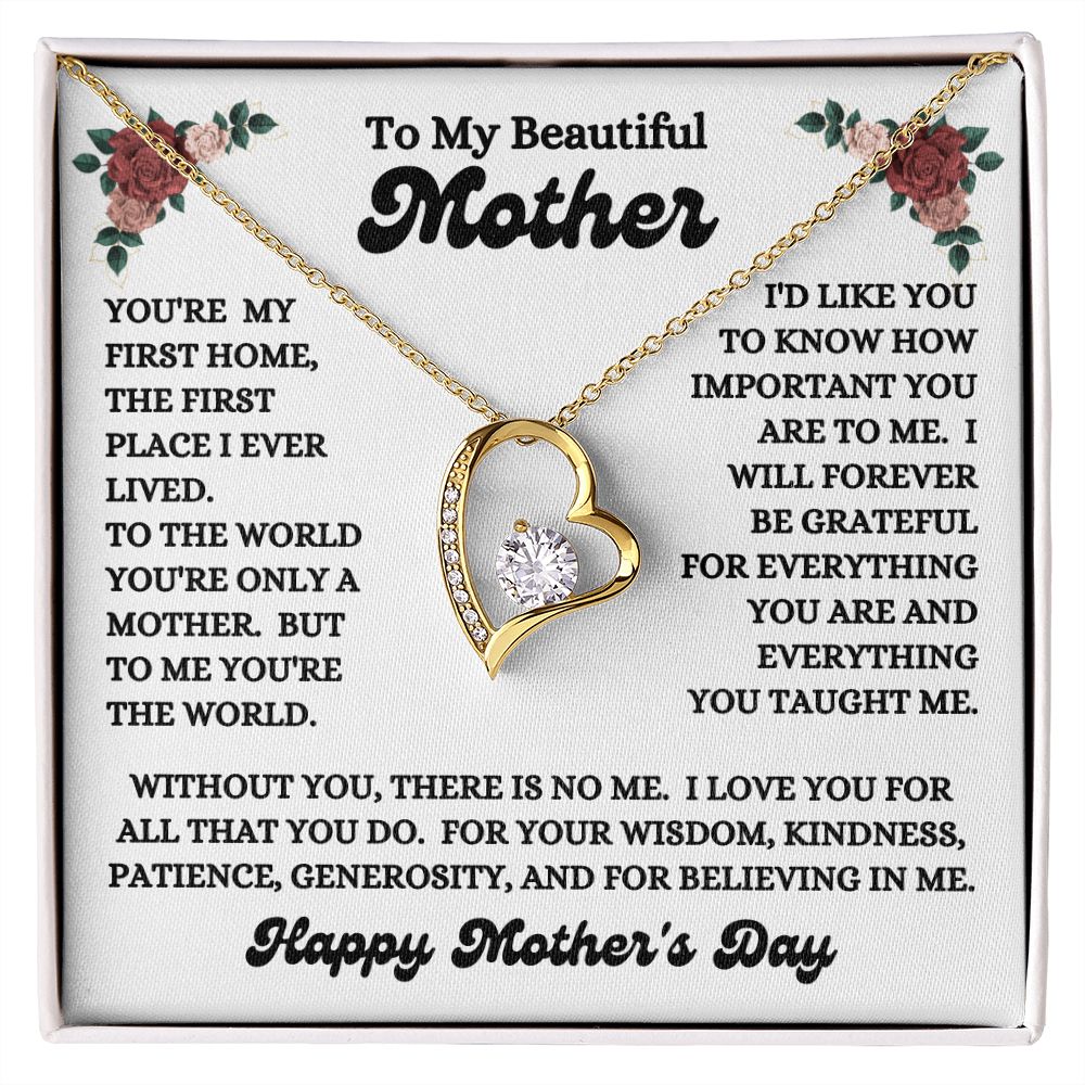 Happy Mother's Day - To My Beautiful Mother - You're My First Home - Forever Love Necklace